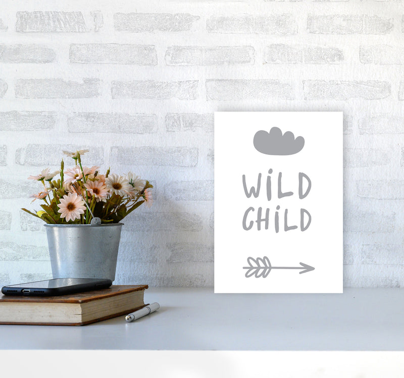 Wild Child Grey Framed Nursey Wall Art Print A4 Black Frame