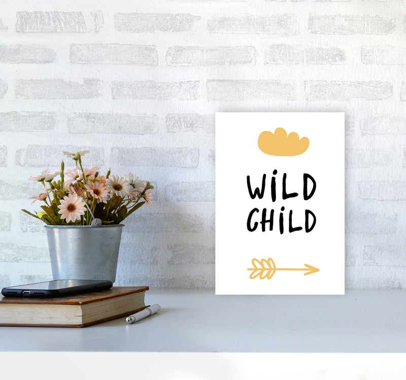 Wild Child Mustard And Black Framed Nursey Wall Art Print A4 Black Frame