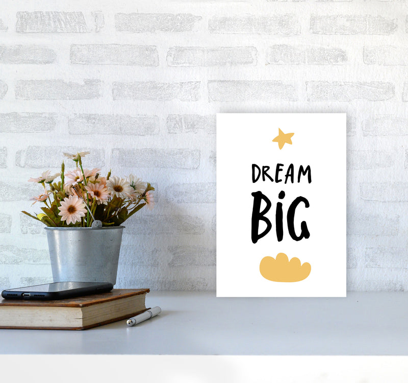 Dream Big Yellow Cloud Framed Typography Wall Art Print A4 Black Frame