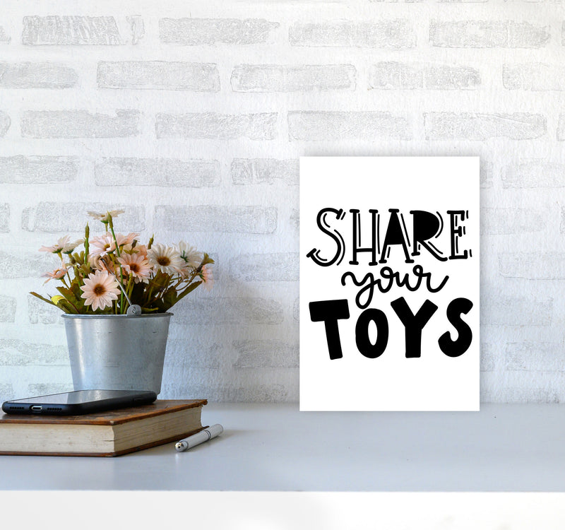 Share Your Toys Framed Nursey Wall Art Print A4 Black Frame