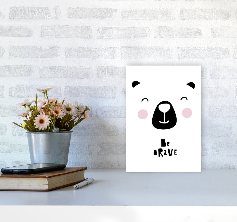 Be Brave Bear Face Framed Typography Wall Art Print A4 Black Frame