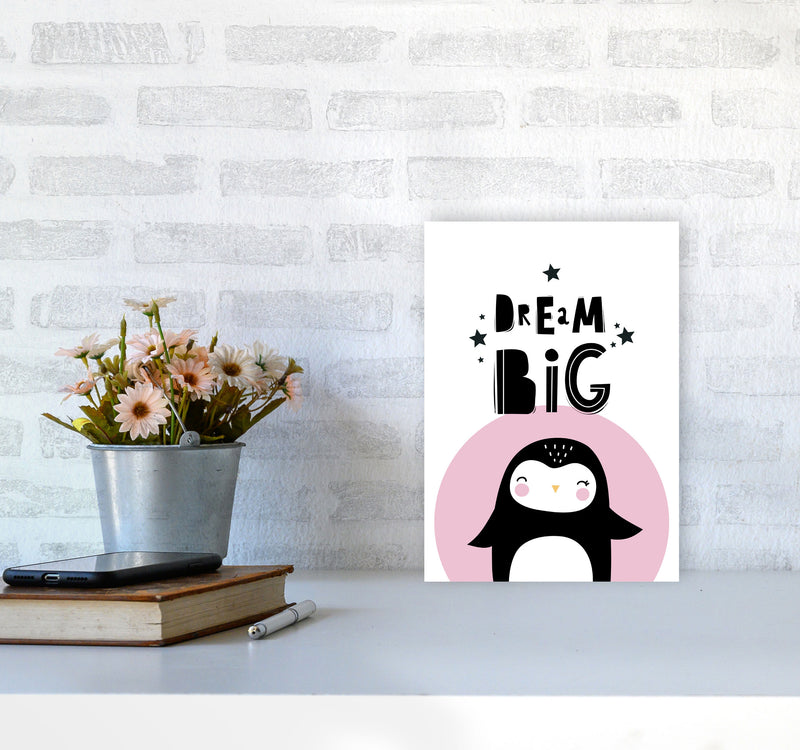 Dream Big Penguin Framed Nursey Wall Art Print A4 Black Frame