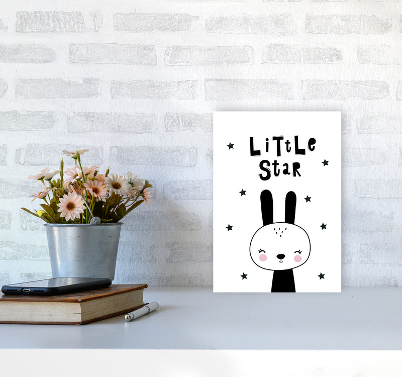 Little Star Bunny Framed Nursey Wall Art Print A4 Black Frame