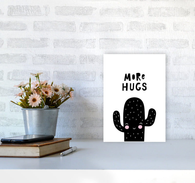 More Hugs Cactus Framed Typography Wall Art Print A4 Black Frame