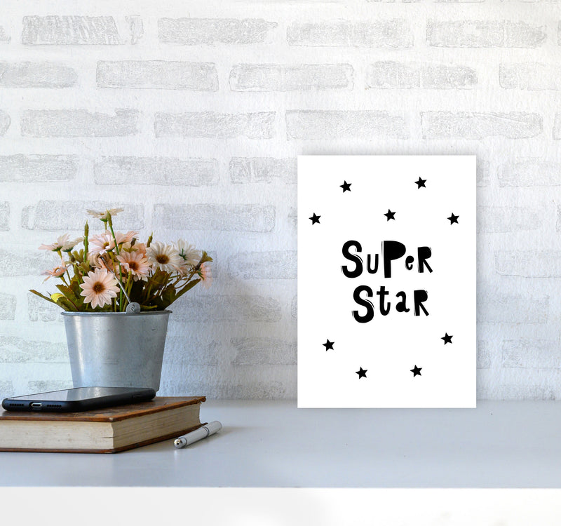 Super Star Scandi Framed Nursey Wall Art Print A4 Black Frame