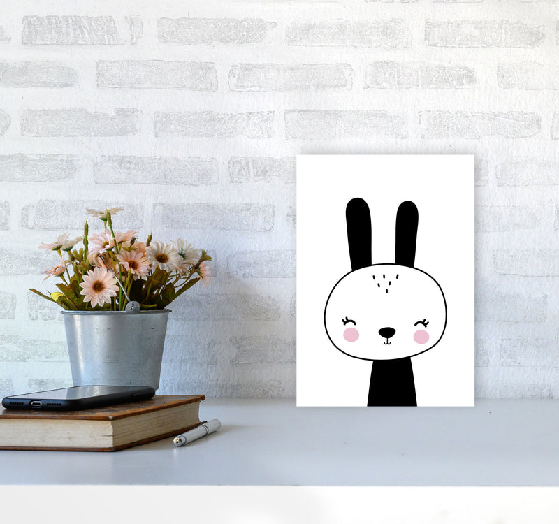 Black And White Scandi Bunny Modern Print Animal Art Print A4 Black Frame