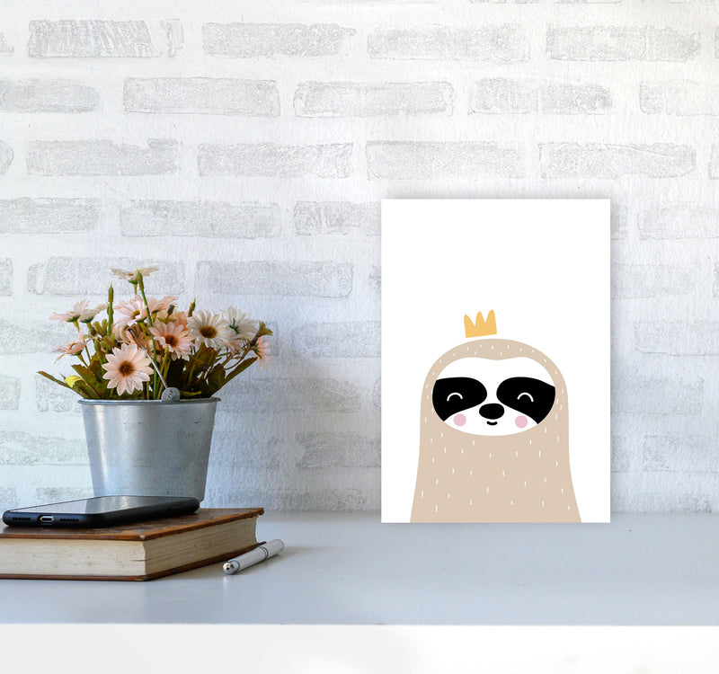 Scandi Sloth With Crown Framed Nursey Wall Art Print A4 Black Frame