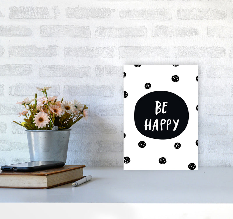 Be Happy Polka Dot Framed Typography Wall Art Print A4 Black Frame