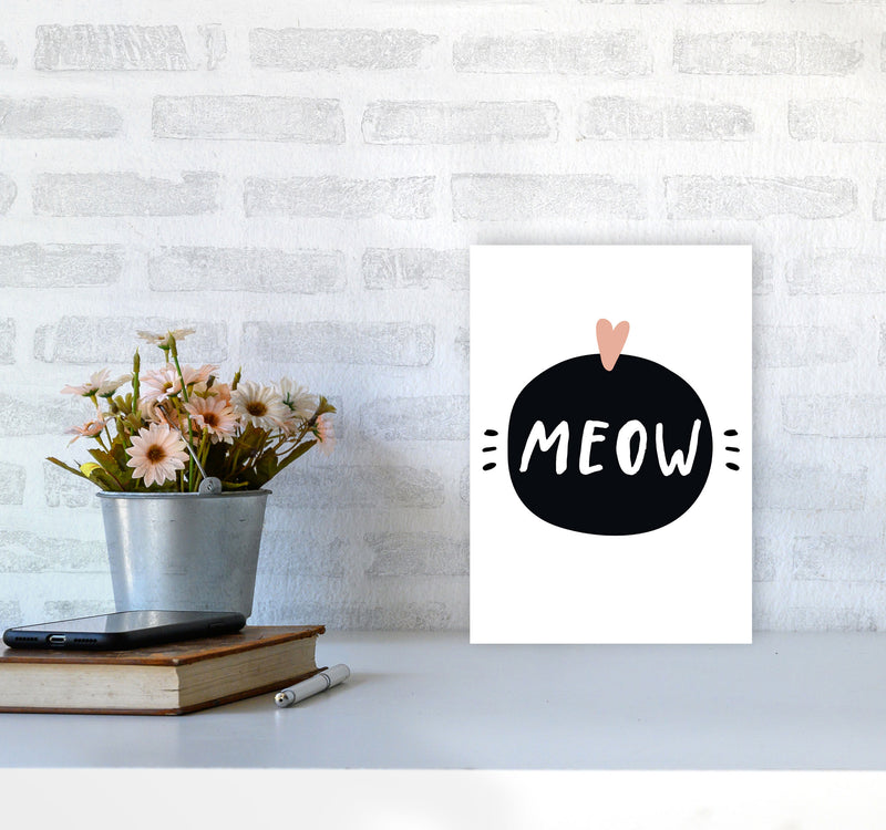 Meow Framed Typography Wall Art Print A4 Black Frame