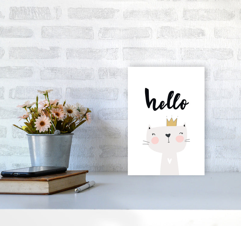 Hello Scandi Cat Modern Print Animal Art Print A4 Black Frame