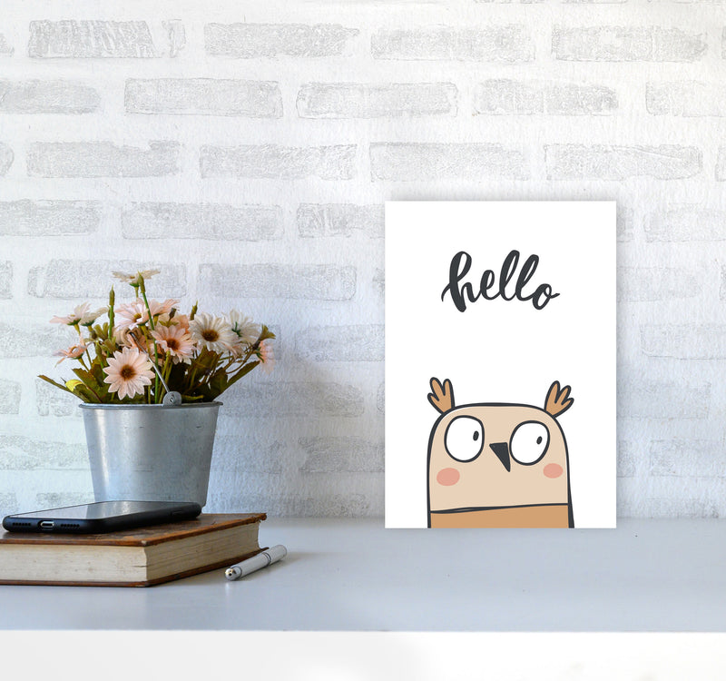 Hello Owl Modern Print Animal Art Print A4 Black Frame