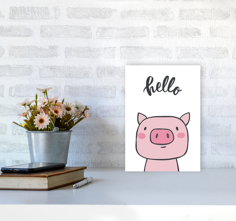 Hello Pig Modern Print Animal Art Print A4 Black Frame