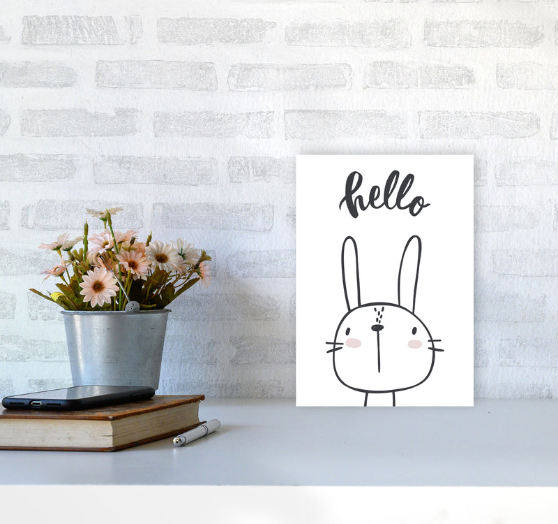 Hello Bunny Modern Print Animal Art Print A4 Black Frame