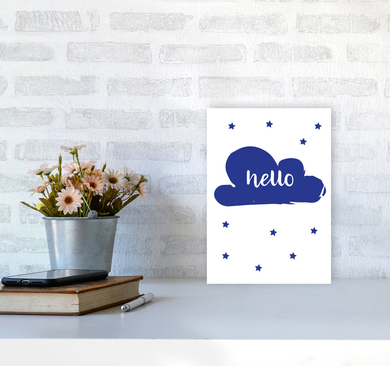 Hello Cloud Navy Framed Nursey Wall Art Print A4 Black Frame