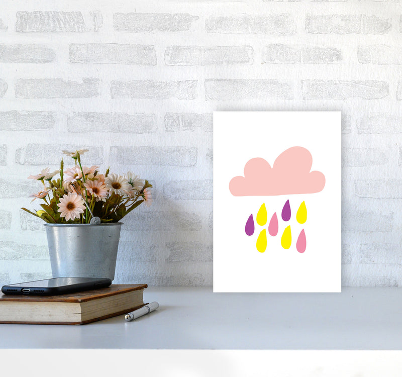 Pink Rain Cloud Framed Nursey Wall Art Print A4 Black Frame