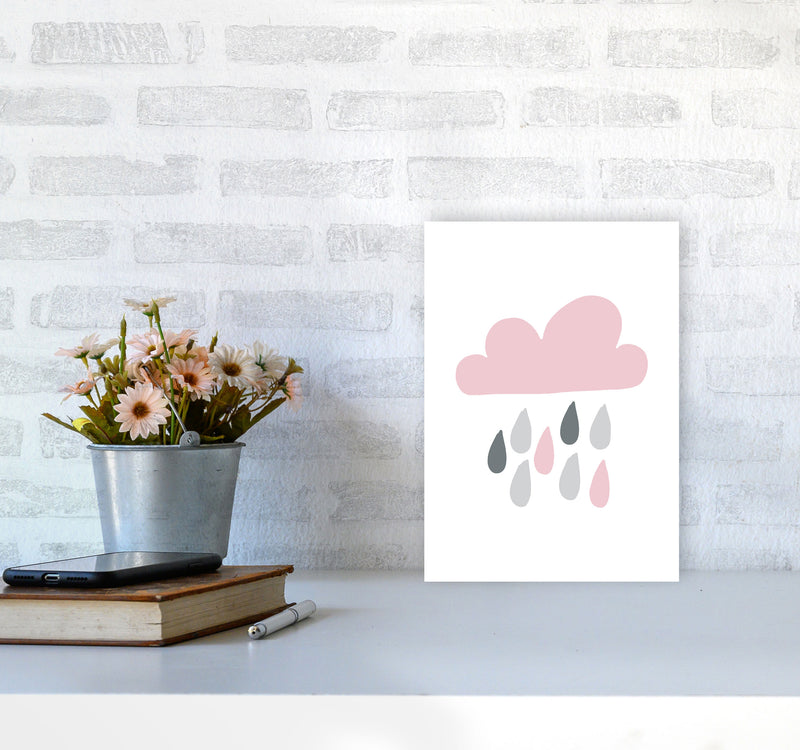 Pink And Grey Rain Cloud Framed Nursey Wall Art Print A4 Black Frame