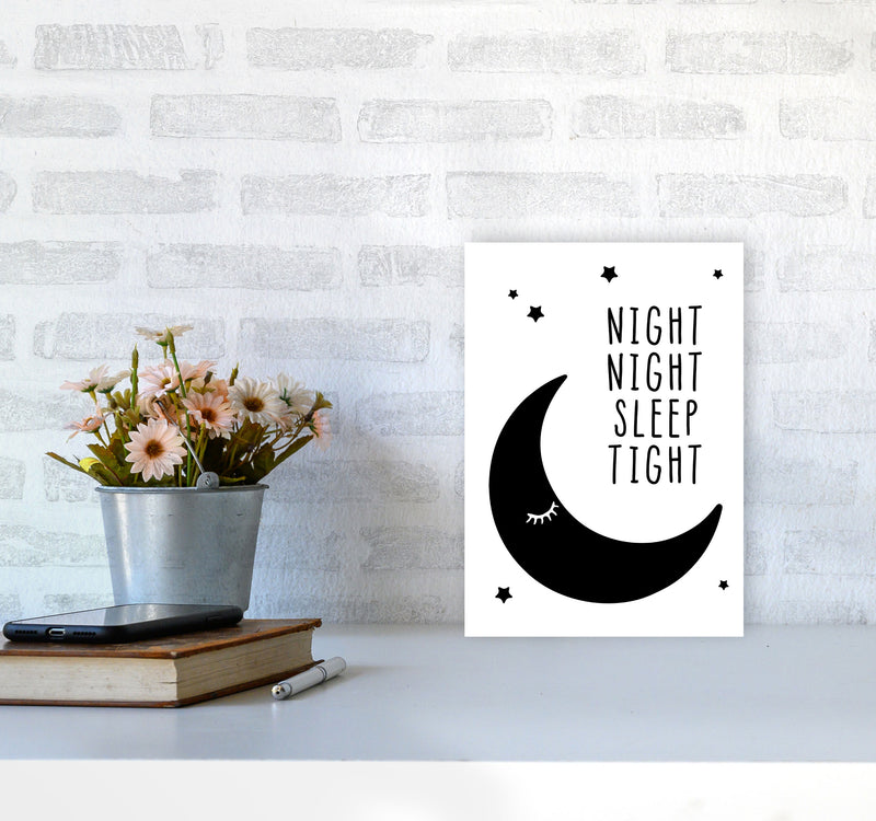 Night Night Moon Black Framed Nursey Wall Art Print A4 Black Frame