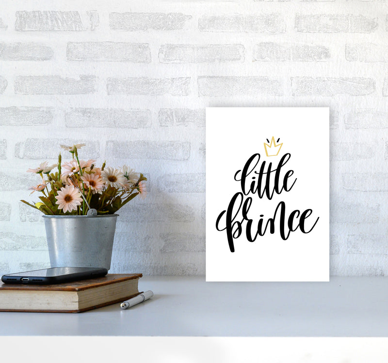 Little Prince Gold Crown Framed Nursey Wall Art Print A4 Black Frame