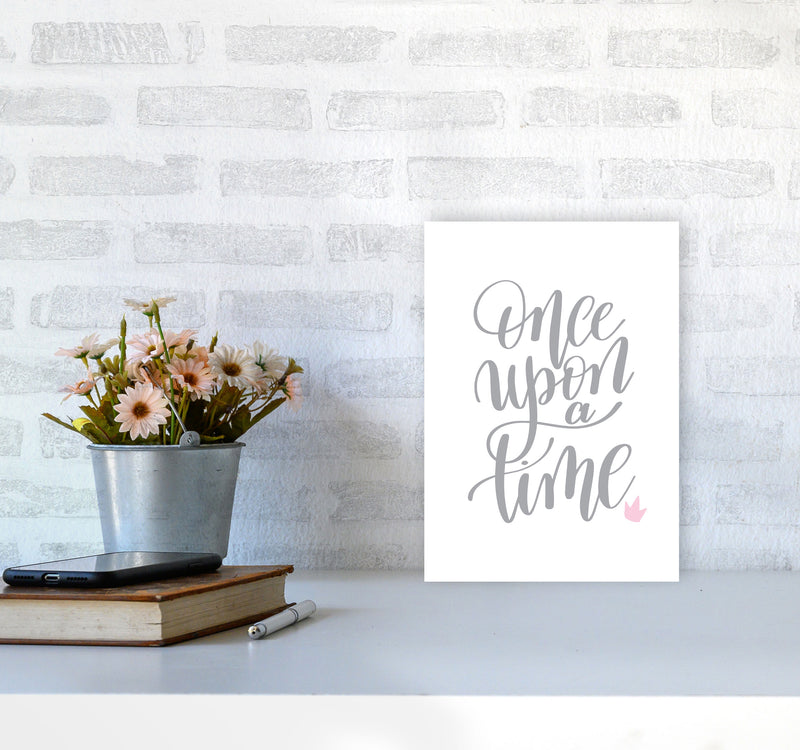 Once Upon A Time Grey Framed Typography Wall Art Print A4 Black Frame