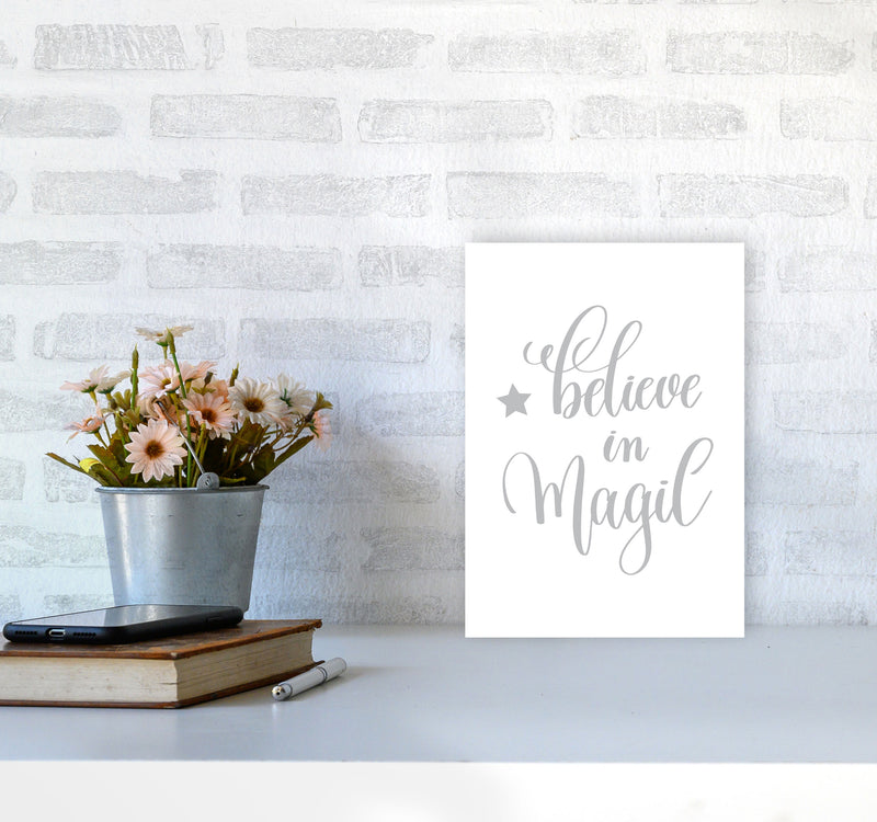 Believe In Magic Grey Framed Typography Wall Art Print A4 Black Frame