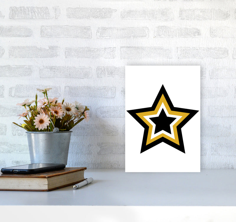 Mustard And Black Layered Star Modern Print A4 Black Frame