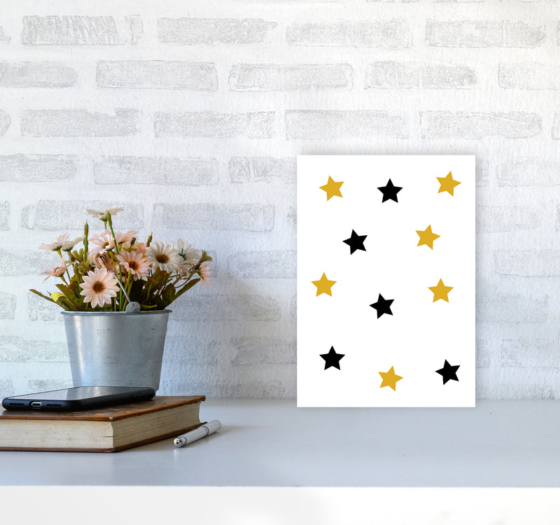 Mustard And Black Stars Modern Print A4 Black Frame