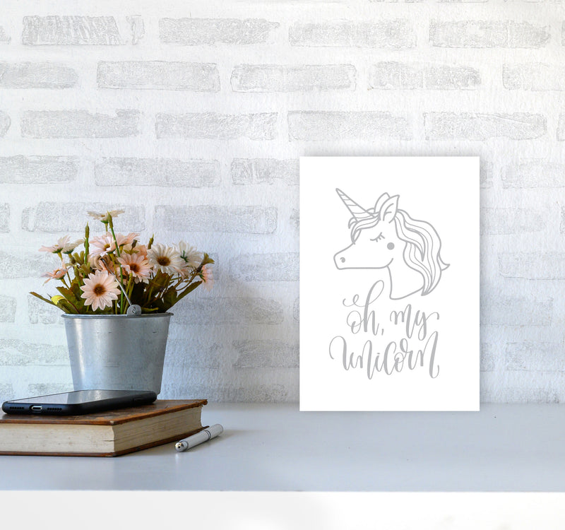 Oh My Unicorn Grey Framed Nursey Wall Art Print A4 Black Frame