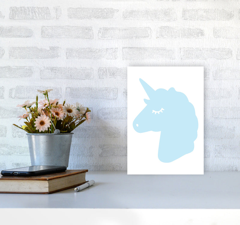 Blue Unicorn Head Modern Print Animal Art Print A4 Black Frame