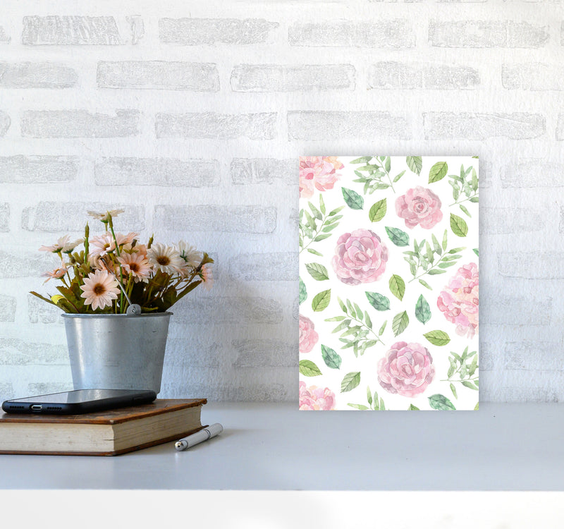 Pink Floral Repeat Pattern Modern Print, Framed Botanical & Nature Art Print A4 Black Frame