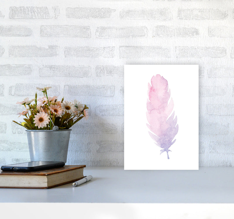 Pink Watercolour Feather Modern Print A4 Black Frame