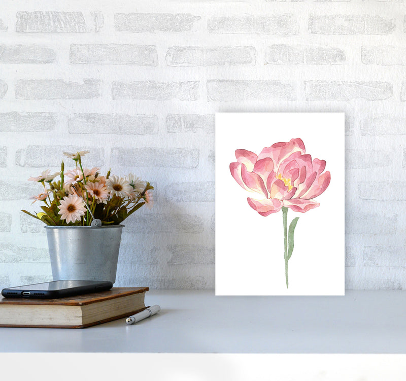 Pink Watercolour Flower Modern Print A4 Black Frame