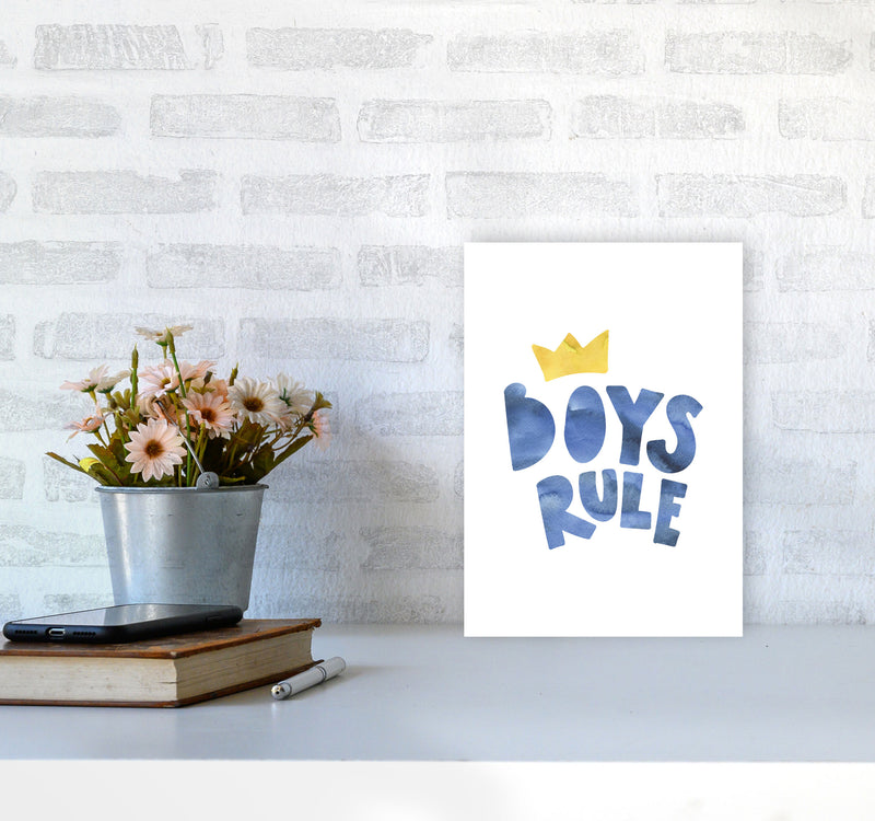 Boys Rule Watercolour Framed Nursey Wall Art Print A4 Black Frame