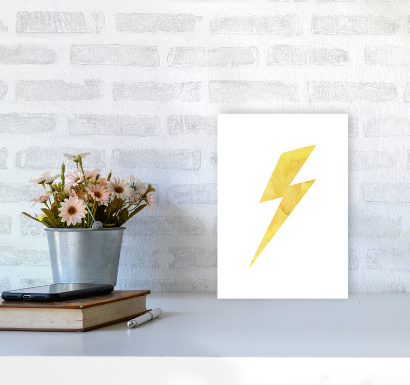 Yellow Thunderbolt Watercolour Modern Print A4 Black Frame