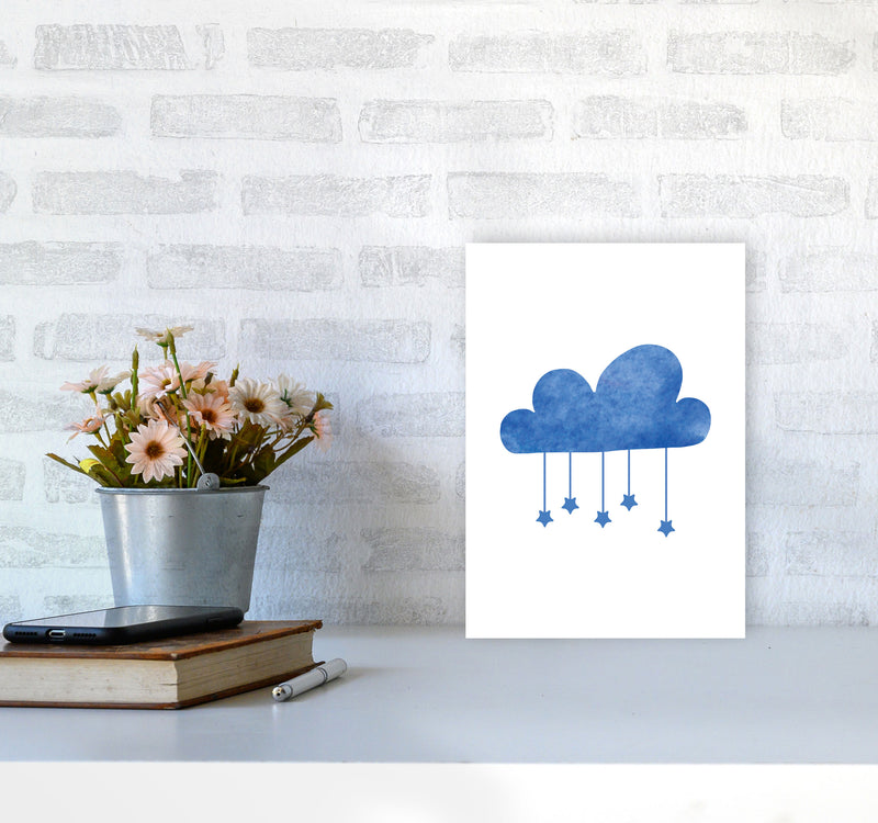 Blue Cloud Watercolour Modern Print A4 Black Frame
