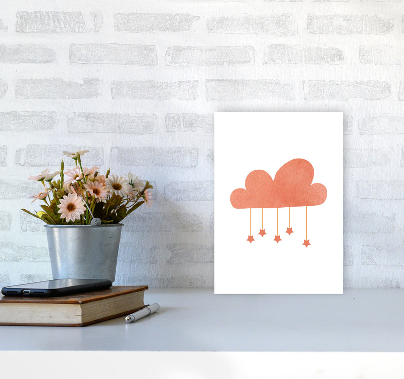 Peach Cloud Watercolour Modern Print A4 Black Frame