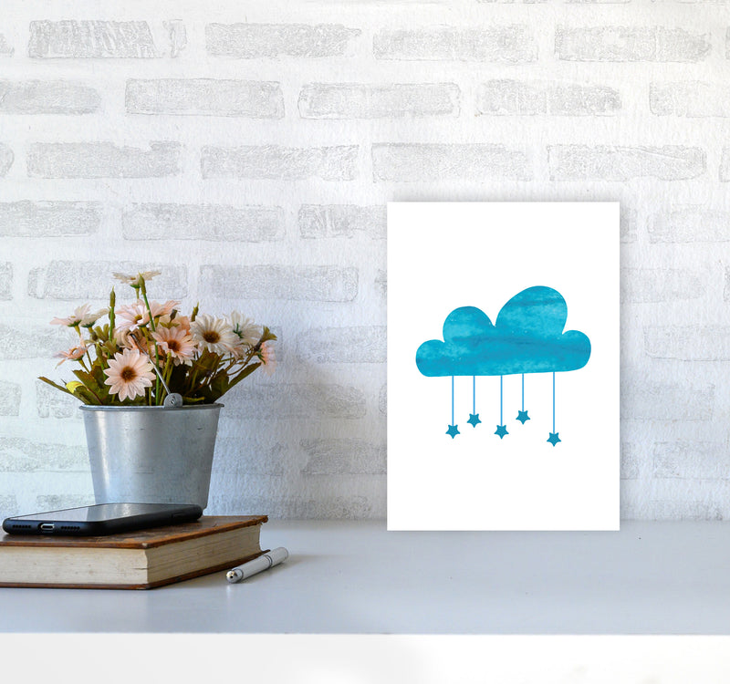 Turquoise Cloud Watercolour Modern Print A4 Black Frame
