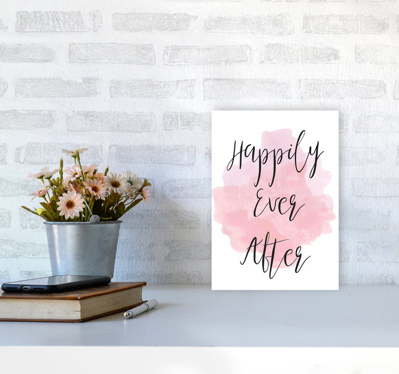 Happily Ever After Pink Watercolour Modern Print A4 Black Frame
