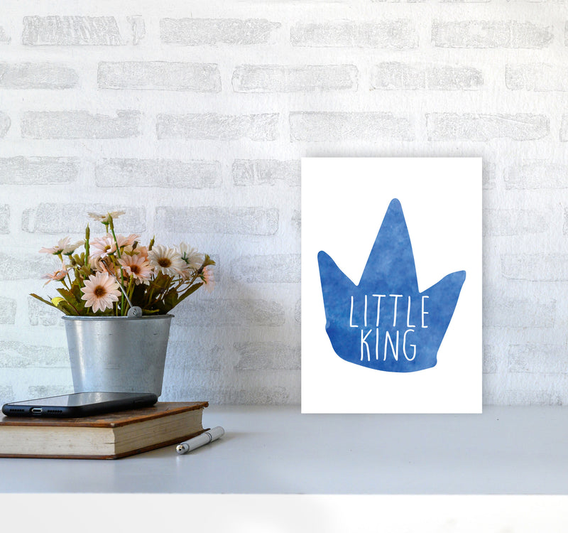 Little King Blue Crown Watercolour Modern Print A4 Black Frame
