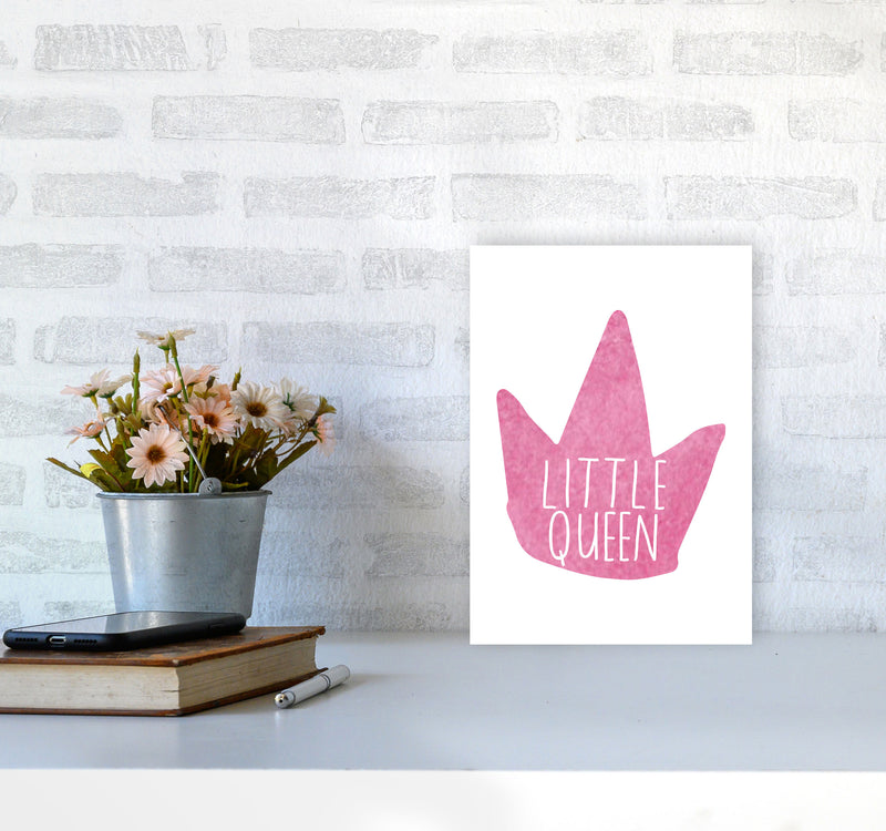 Little Queen Pink Crown Watercolour Modern Print A4 Black Frame