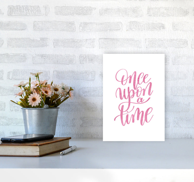 Once Upon A Time Pink Watercolour Framed Typography Wall Art Print A4 Black Frame
