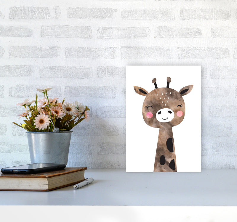 Scandi Brown Giraffe Watercolour Framed Nursey Wall Art Print A4 Black Frame