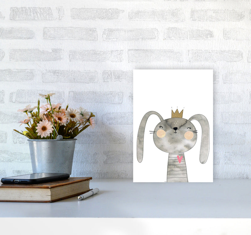 Scandi Grey Bunny Watercolour Framed Nursey Wall Art Print A4 Black Frame