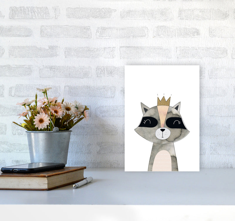 Scandi Grey Raccoon Watercolour Framed Nursey Wall Art Print A4 Black Frame