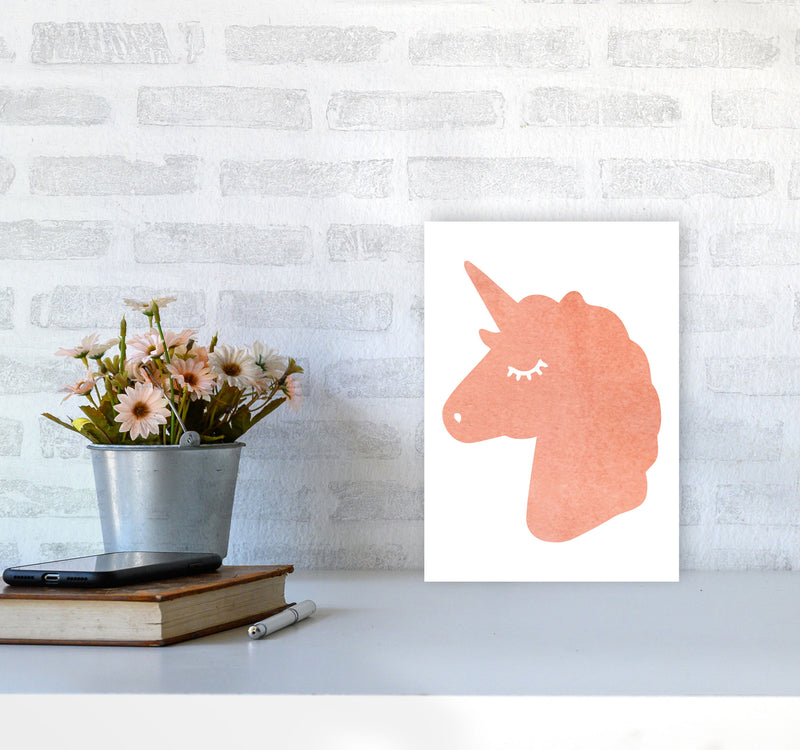 Unicorn Peach Silhouette Watercolour Modern Print A4 Black Frame