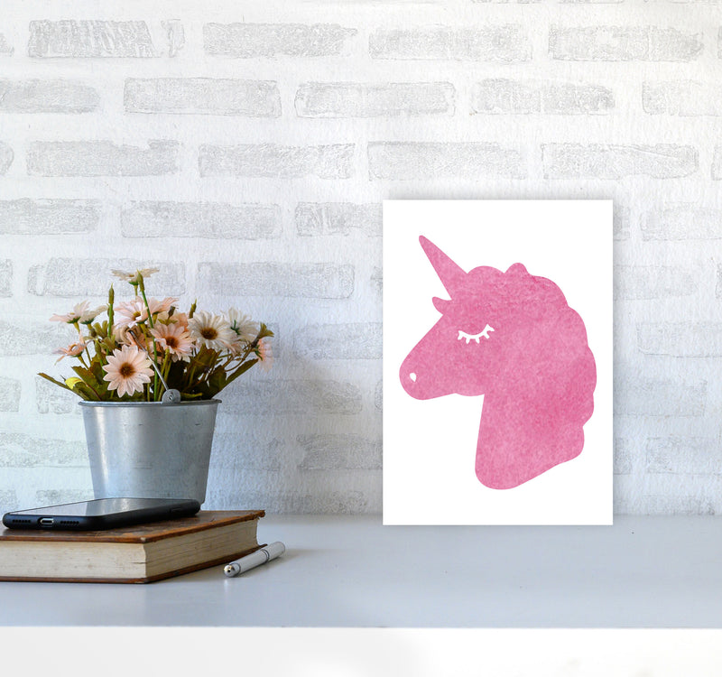 Unicorn Pink Silhouette Watercolour Modern Print A4 Black Frame