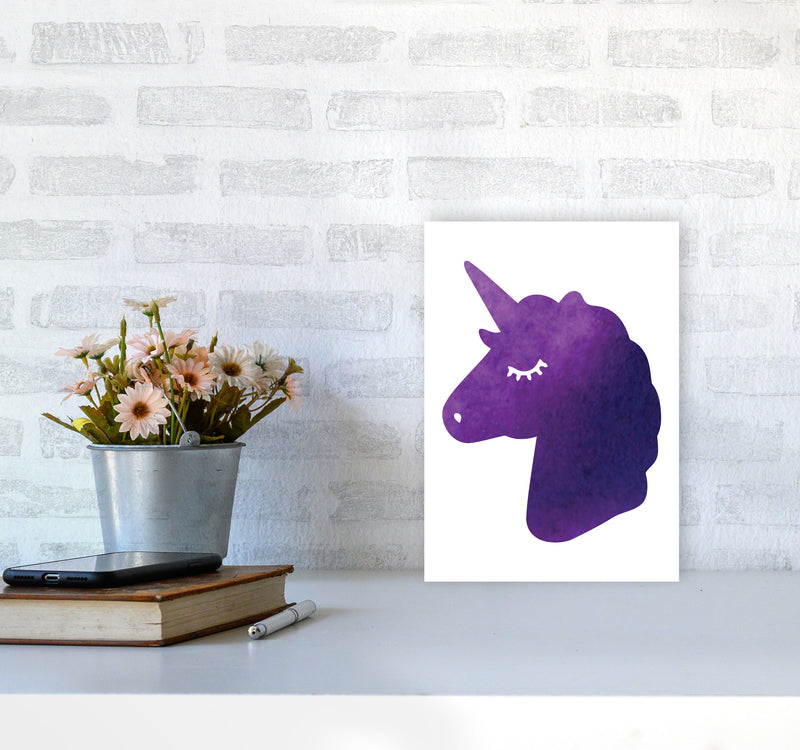 Unicorn Purple Silhouette Watercolour Modern Print A4 Black Frame