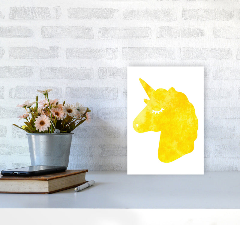 Unicorn Yellow Silhouette Watercolour Modern Print A4 Black Frame