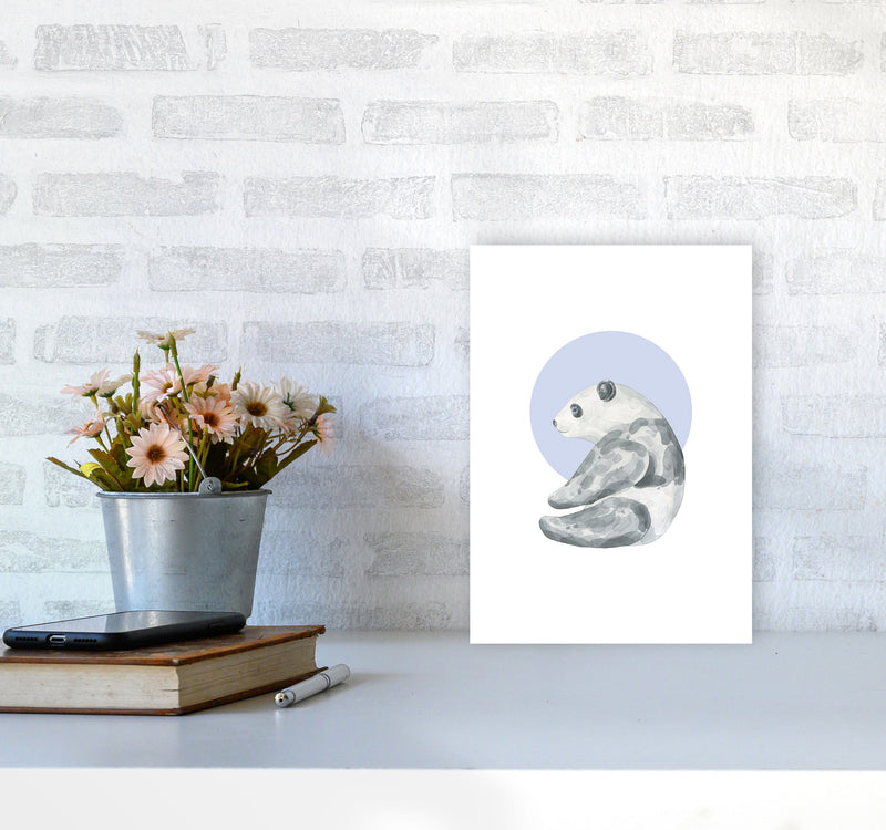 Watercolour Panda With Blue Circle Modern Print, Animal Art Print A4 Black Frame