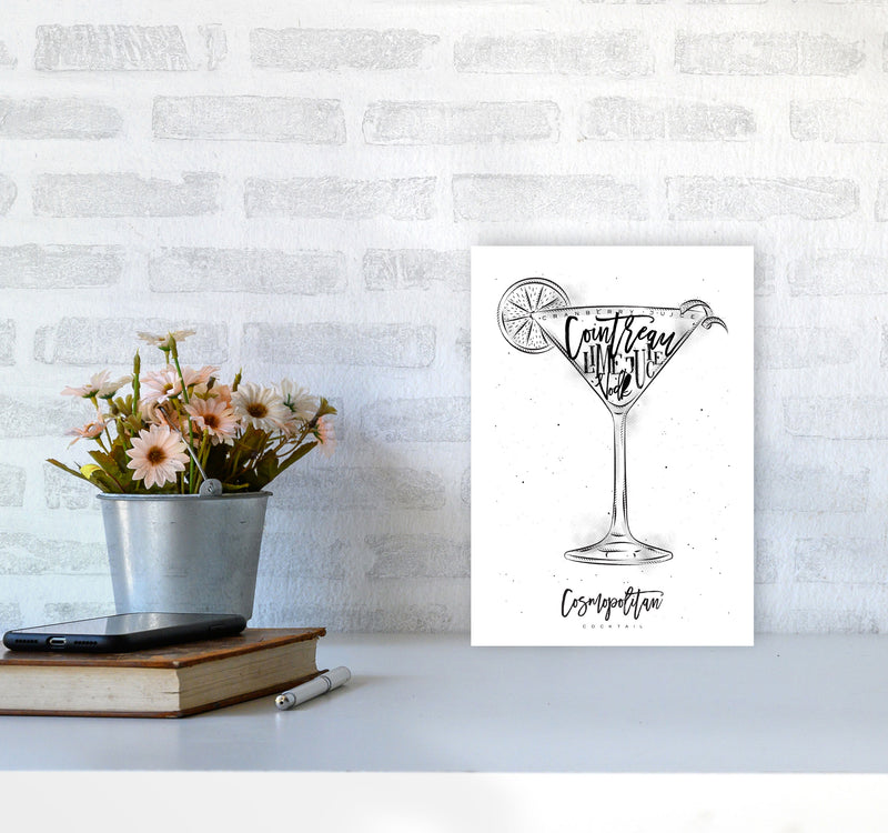 Cosmopolitan Cocktail Modern Print, Framed Kitchen Wall Art A4 Black Frame