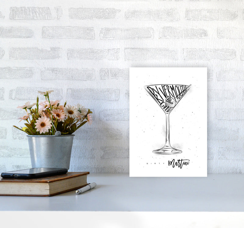 Dirty Martini Cocktail Modern Print, Framed Kitchen Wall Art A4 Black Frame
